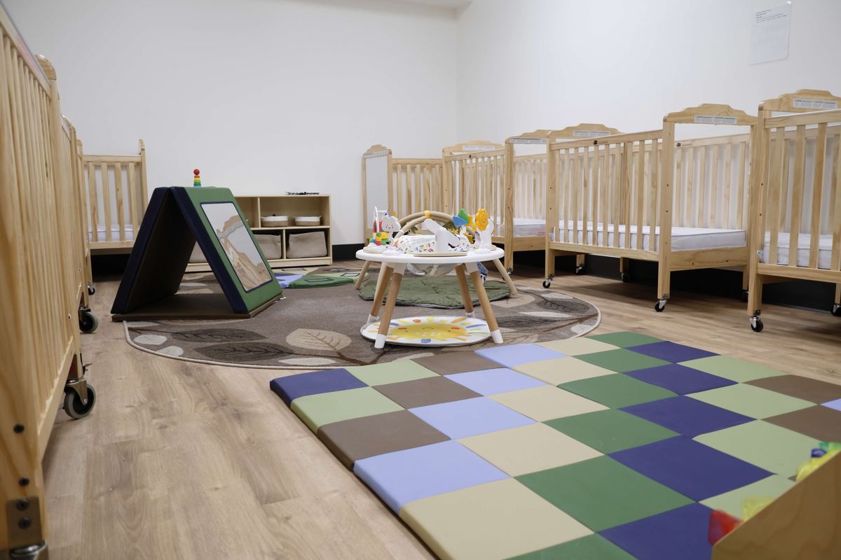 Tummy-time mats in the infant room at Newark Nature School, Newark, DE