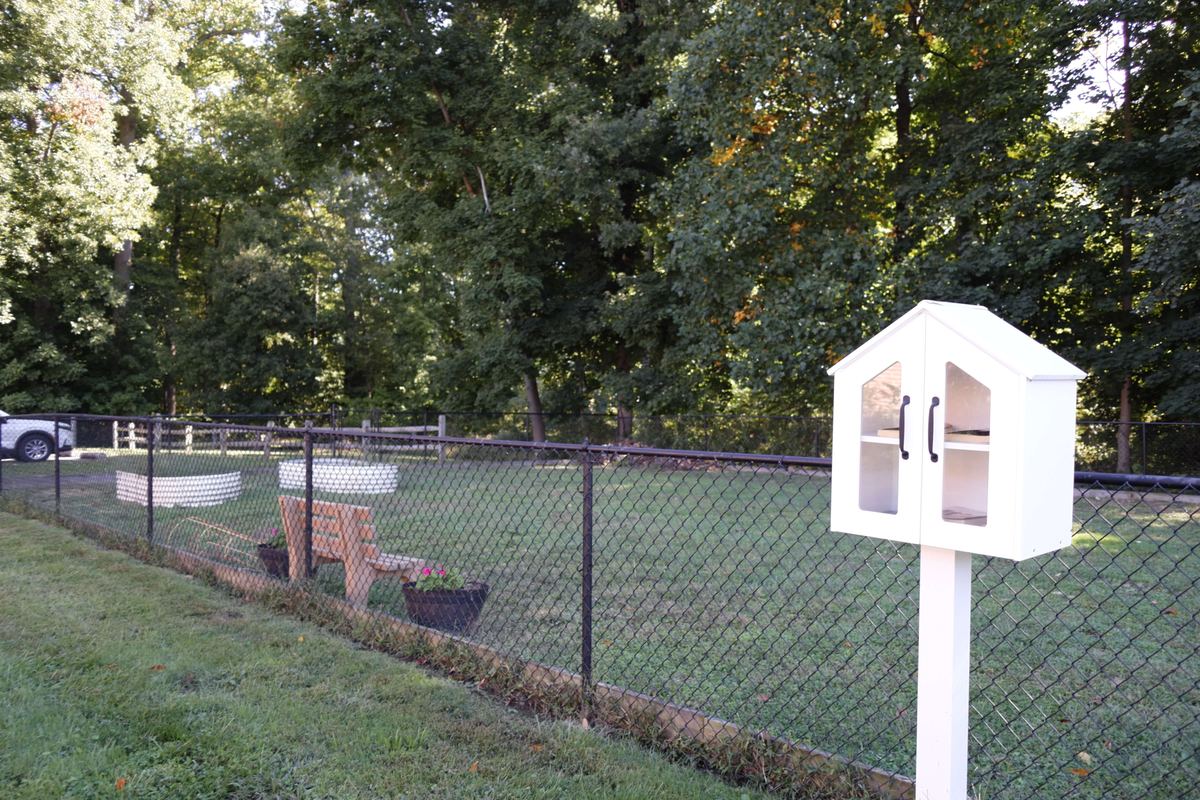 Little library book box outside the garden at Newark Nature School, Newark, DE
